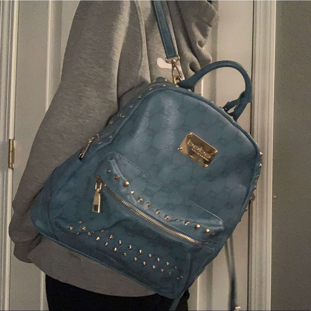bebe los angeles blue studded backpack